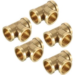 Brass Tee Pipe Fitting 1/2 PT Female Thread T Shaped Connector 5pcs