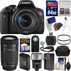 Canon EOS Rebel T6i Wi-Fi Digital SLR Camera & EF-S 18-135mm IS STM with 75-300mm Lens + 64GB Card + Case + Flash + Battery & Charger + Tripod Kit