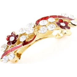Unique Bargains Ladies Wedding Party New Flower Rhinestone French Hair Clip Red
