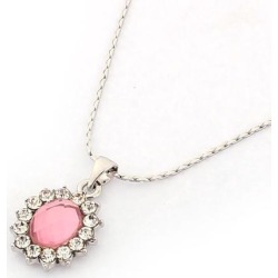 Silver Plated Rhinestone Beaded Pendant Chain Necklace Jewelry Purple