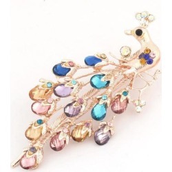Women Faux Crystal Peacock Pattern Beak Hari Clip Multicolor 4.9 Inch Long