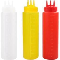 3pcs 24 OZ Plastic Three Hole Condiment Squeeze Bottles Perfect for Cooking Salad Ketchup BBQ Syrup Condiments Dispensers