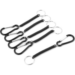 Metal Carabiner Hook Style Elastic Spring Coil Keychain Black 13.7cm Length 5pcs