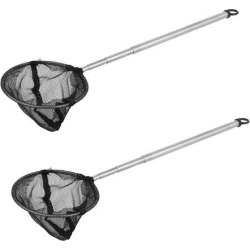 Unique Bargains 2 Pcs 8.6 x 3 4 Sections Telescopic Handle Landing Net Fishing Fish Angler Mesh Silver Tone Black