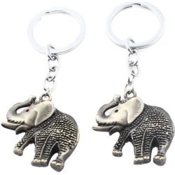 Metal Elephant Shaped Pendant Keychain Keyring Key Holder Bronze Tone 2pcs