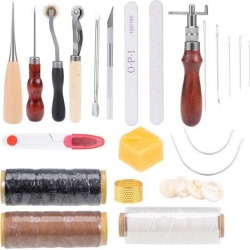 Leather Craft Tool 18PCS Leather Sewing Tools Kit Leather DIY Hand Stitching Tools with Groover for Sewing Leather, Canvas