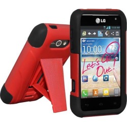 Amzer Double Layer Hybrid Case with Kickstand - Black/ Red For LG Optimus Regard LW770
