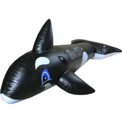 Inflatable Black and White Whale Rider Swimming Pool Float Toy, 75-Inch