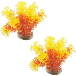 Unique Bargains Unique Bargains 2 Pcs Orange Red Leaves 4' High Plastic Plant Aquascaping for Fish Tank