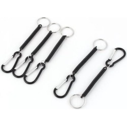 Plastic Flexible Carabiner Clip Stretch Coiled Cord Key Holder Black 5pcs