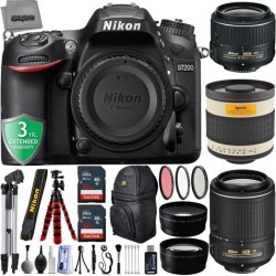 Nikon D7200 24.2MP 1080P DSLR Camera w/ Wi-Fi & GPS Ready + 5 Lens - 18 to 1000mm - 64GB - 30PC Kit - Nikon 18-55VR - Nikon AF-S 55-200VR - Opteka.