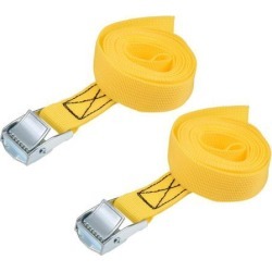 2M x 25mm Lashing Strap Cargo Tie Down Straps w Cam Lock Buckle 250Kg Work Load, Yellow, 2Pcs