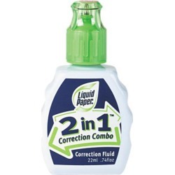 Paper Mate Liquid Paper 42030 2-In-1 Correction Combo, 22 ml Bottle, White