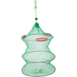 Unique Bargains 15.7' 2 Layers Collapsible Foldable Fishing Landing Net Fish Basket for Fishermen Green