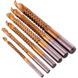Professional 6Pcs Titanium Coated HSS Drill & Saw Carpenter Woodworking Wood Plastic Metal Hole Grooving