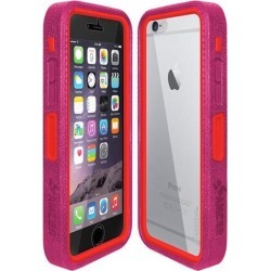 Amzer Magenta on Red Embedded Tempered Glass Rugged Case With Holster for Silver/Gold Apple iPhone 6 Plus / 6S Plus