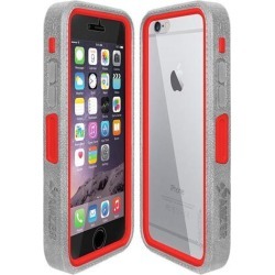 Amzer Grey on Red Embedded Tempered Glass Rugged Case With Holster for Silver/Gold Apple iPhone 6 Plus / 6S Plus