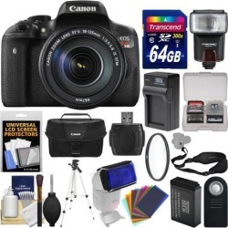 Canon EOS Rebel T6i Wi-Fi Digital SLR Camera & EF-S 18-135mm IS STM Lens with 64GB Card + Case + Flash + Battery & Charger + Tripod + Remote + Kit