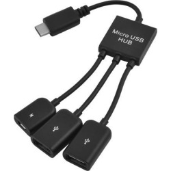 Android Tablet PC Male to 3x Types USB Female OTG Adapter Converter Cable Black