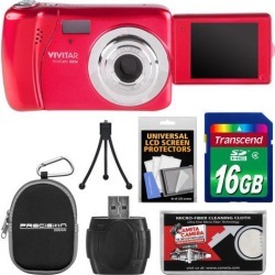 Vivitar ViviCam VXX14 Selfie Digital Camera (Red) with 16GB Card + Case + Tripod + Reader + Kit