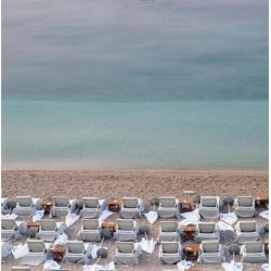 Deck Chairs On Empty Beach Poster Print (14 x 14)