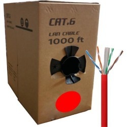 GlobalTone Bulk Ethernet Cable Network Cat6 UTP Solid RJ-45 CCA 1000ft Red in Pull Thru Box