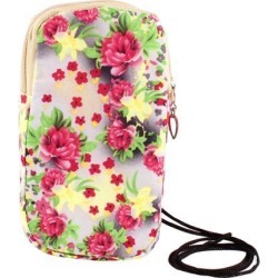 Unique Bargains Watermelon Red Peony Pattern Elastic Wrist Band Mobile Phone Bag Pouch