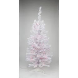 2 Pre-lit White Iridescent Pine Artificial Christmas Tree - Pink Lights