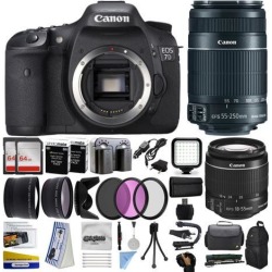 Canon EOS 7D Mark 2 DSLR Digital Camera + 18-55mm IS II + 55-250mm IS STM Lens + 128GB Memory + 2 Batteries + Charger + LED Video Light + Backpack.