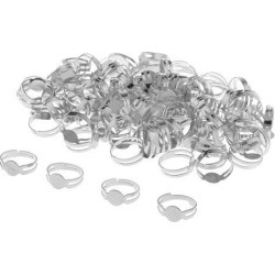 100 Pieces Adjustable Ring Blank Cabochon Bezel Base Settings Tray Silver