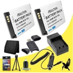 Two Halcyon 1350 mAH Lithium Ion Replacement SLB-10A Battery and Charger Kit + Memory Card Wallet + Multi Card USB Reader + Deluxe Starter Kit for