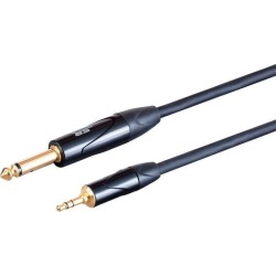 Monoprice1/4in TS Male Connector to 1/8in TRS Male Connector - 3 Feet - Black, Heavy Gauge 24AWG On Tour Cables, Gold Plated Connectors - Stage.