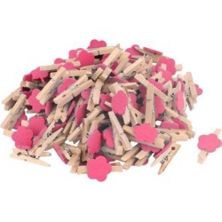 Card Photo Paper Flower Shape Crafts Mini Wooden Clip Peg Fuchsia 100pcs