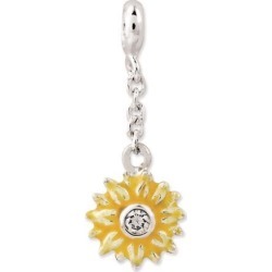 Sterling Silver Yellow Enameled Flower w/CZ 1/2in Dangle Enhancer