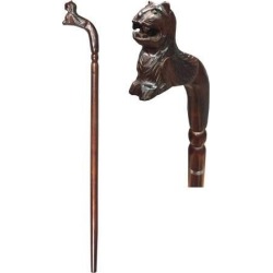 Offex Decorative Solid Teak Wood Tiger Walking Stick, Dark Brown
