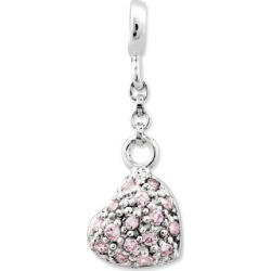 Sterling Silver Pink CZ Puffed Heart 1/2in Dangle Enhancer