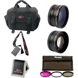 Focus Camera Deluxe SLR Soft Shell Camera Case w/ 58mm Telephoto & Wide Angle Lenses Bundle