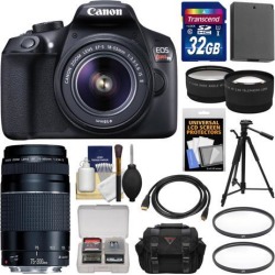 Canon EOS Rebel T6 Wi-Fi Digital SLR Camera & EF-S 18-55mm IS II with 75-300mm III Lens + 32GB Card + Case + Battery + Tripod + Tele/Wide Lens Kit