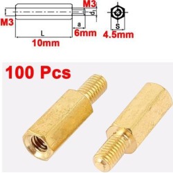 Unique Bargains 100pcs M3 Male 6mm x M3 Female 10mm Brass Hex Standoff Spacer for PCB Board