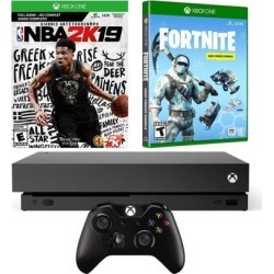Xbox One X Battle Royale Fortnite and NBA 2K19 Bundle: Fortnite Frostbite Skin, 1000 V-Bucks, NBA 2K19, Xbox One X 1TB 4K HDR Gaming Console - Black
