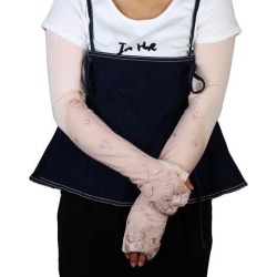 Lady Driving Flower Embroidery Decor Sun Resistant Arm Sleeves Pale Orange Pair