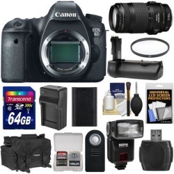 Canon EOS 6D Digital SLR Camera Body with EF 70-300mm IS USM Lens + 64GB Card + Battery + Charger + Case + Flash + Grip + Kit