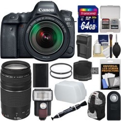 Canon EOS 6D Mark II Wi-Fi Digital SLR Camera & EF 24-105mm IS STM + 75-300mm III Lens + 64GB Card + Backpack + Flash + Battery/Charger + Filters Kit