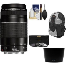 Canon EF 75-300mm f/4-5.6 III Zoom Lens with Backpack + 3 UV/CPL/ND8 Filters + Hood + Cleaning Kit