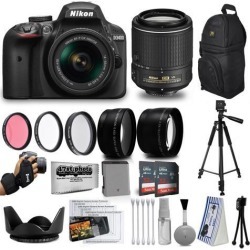 Nikon D3400 24MP DSLR Digital Camera AF-P 18-55mm + NIKKOR Lens 55-200mm + High Definition Professional 3 Piece Filter Kit + 64GB Memory SD Card.