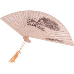 Chinese Sandalwood Wooden Openwork Hand Held Folding Fan Peacock