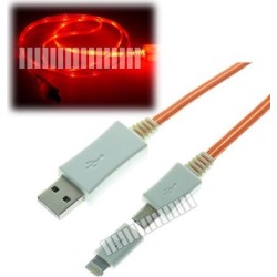 Red 1M 3.3Ft Illuminating LED Micro USB Cable + Micro USB Female to 8 Pin Lightning Male Adapter Data Sync Charge Cable for Apple iPhone 6 Plus iPad