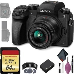 Panasonic Lumix DMC-G7 Mirrorless Micro Four Thirds Digital Camera w/ 14-42mm Lens (Black) - 64GB - Memory Card Wallet - Reader - Battery