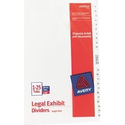 Avery 11371 Premium Collated Legal Dividers Avery Style, Legal Size, 1-25 & Table of Contents Tab Set (11371)