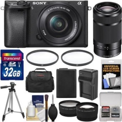 Sony Alpha A6300 4K Wi-Fi Digital Camera & 16-50mm with 55-210mm Lens + 32GB Card + Case + Battery & Charger + Tripod + Filters + Kit